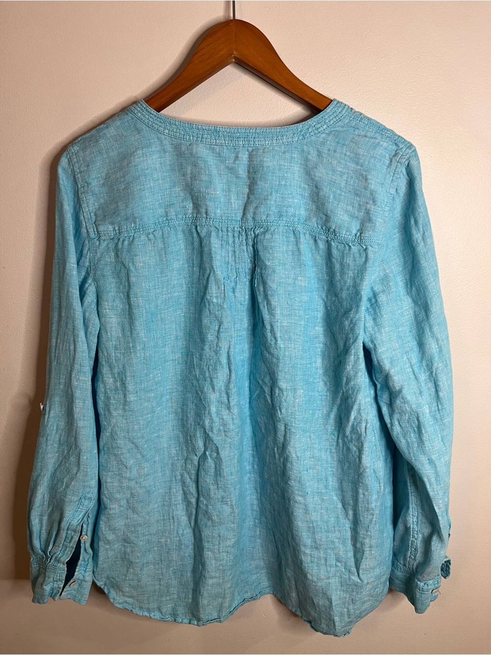 Talbots Light Turquoise Casual Button-Front 100% Linen Top Size Medium - Picture 2 of 6